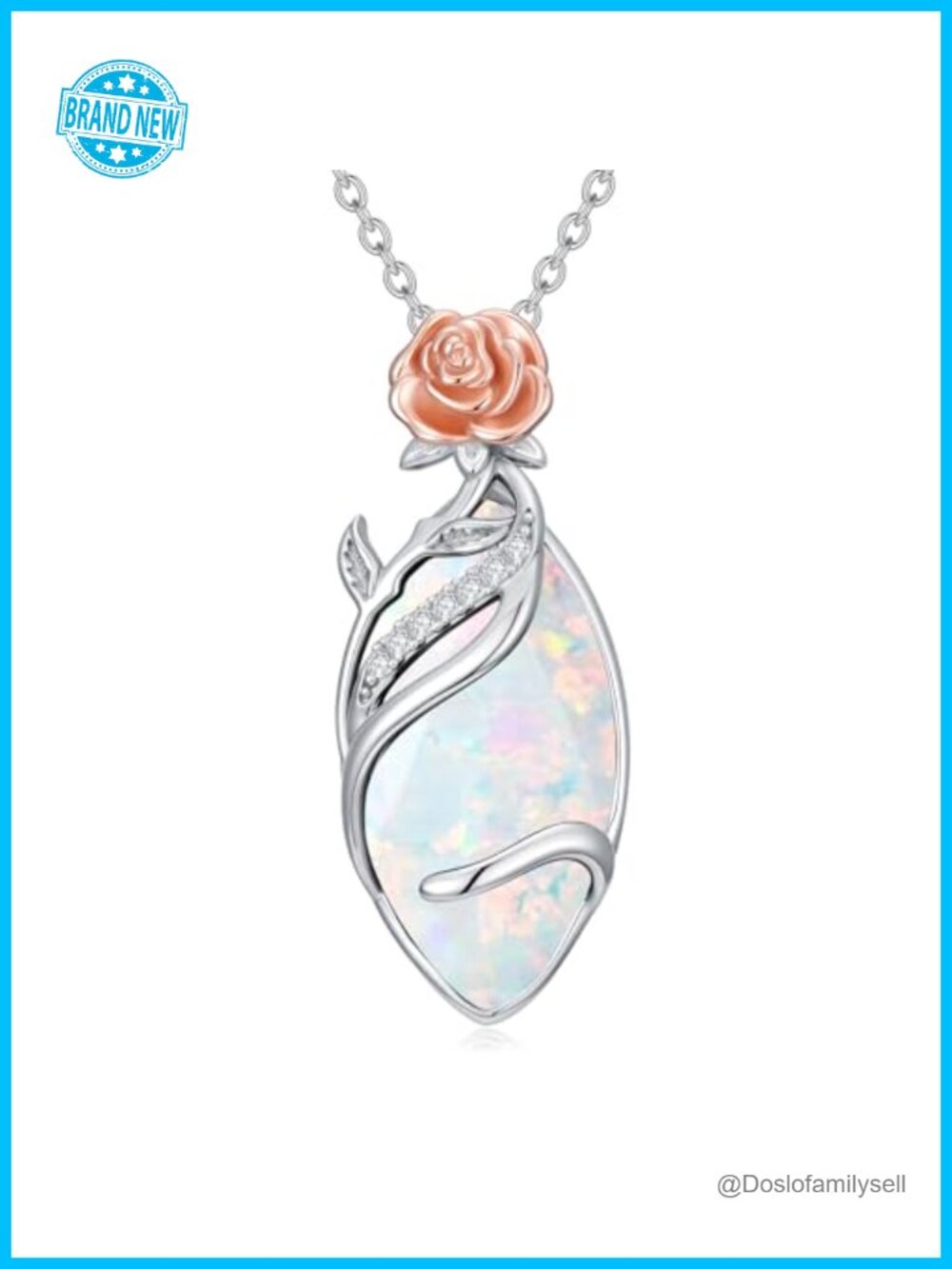 Opal Infinity Rose Pendant Necklace October Birthstone Gift for Her